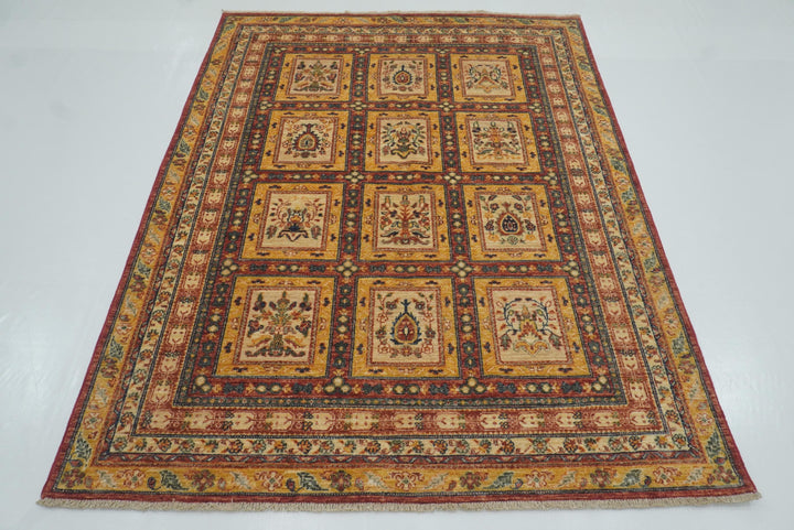 5x7 Beige Bakhtiar Afghan Hand-Knotted Wool Oriental Rug - Yildiz Rugs