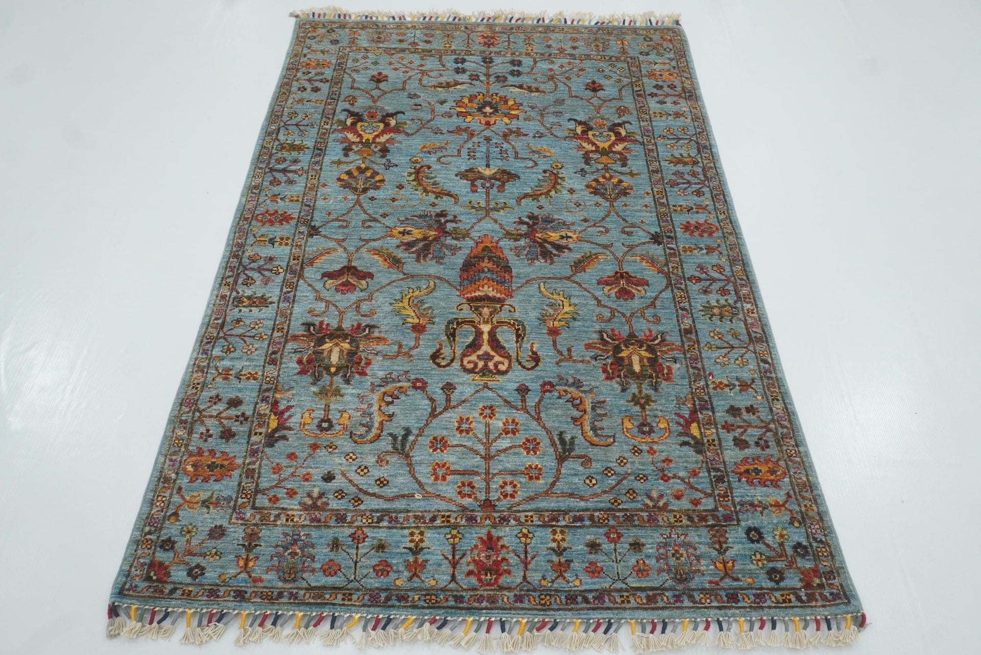 4x6 Blue Waziri Afghan Hand knotted Wool Rug - Yildiz Rugs