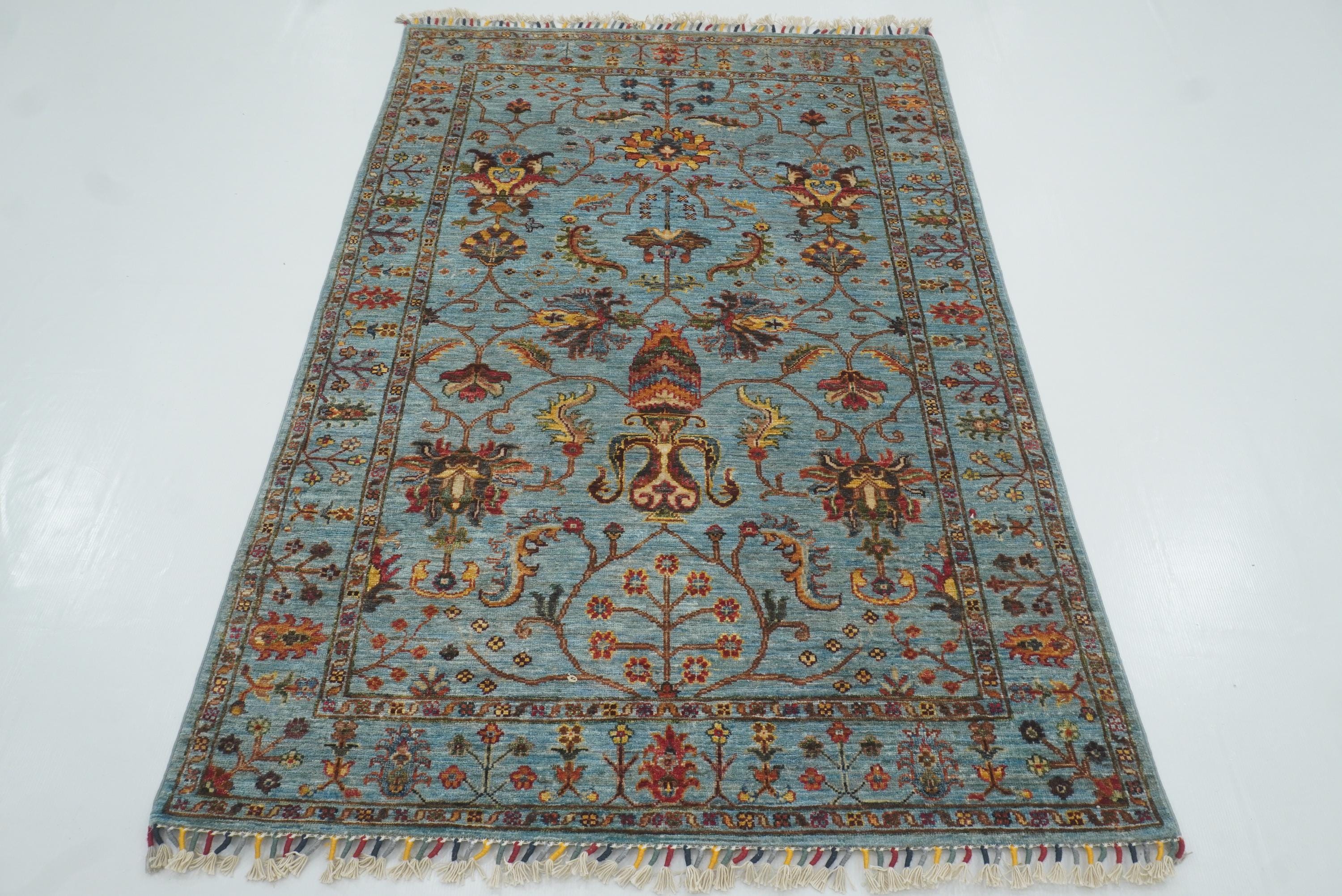 4x6 Blue Waziri Afghan Hand knotted Wool Rug - Yildiz Rugs