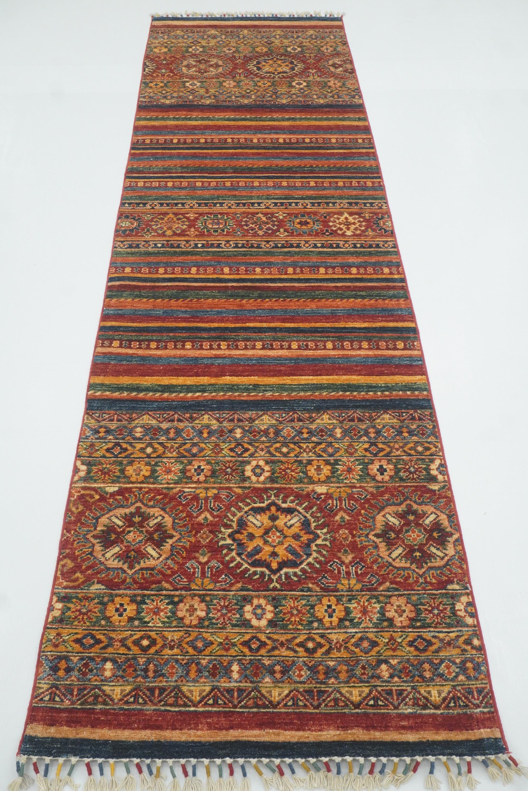 2'8"x9'6" Red Tribal Hand-Knotted Wool Runner Rug - Yildiz Rugs