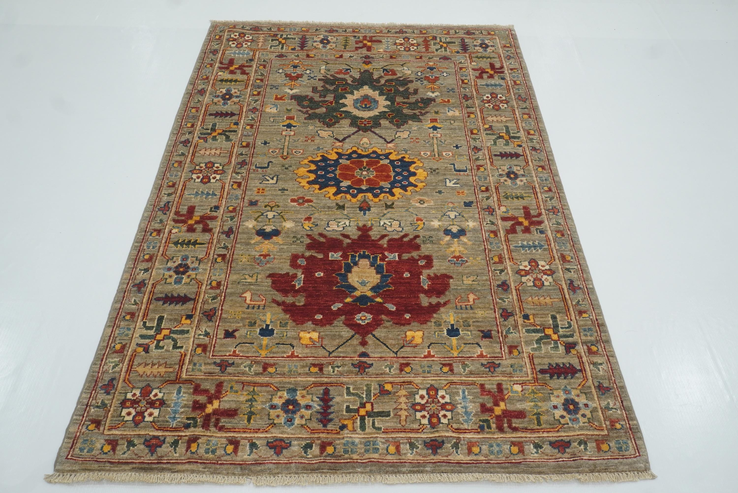 4x6 Beige Afghan Bidjar Hand Knotted Wool Oriental Rug - Yildiz Rugs