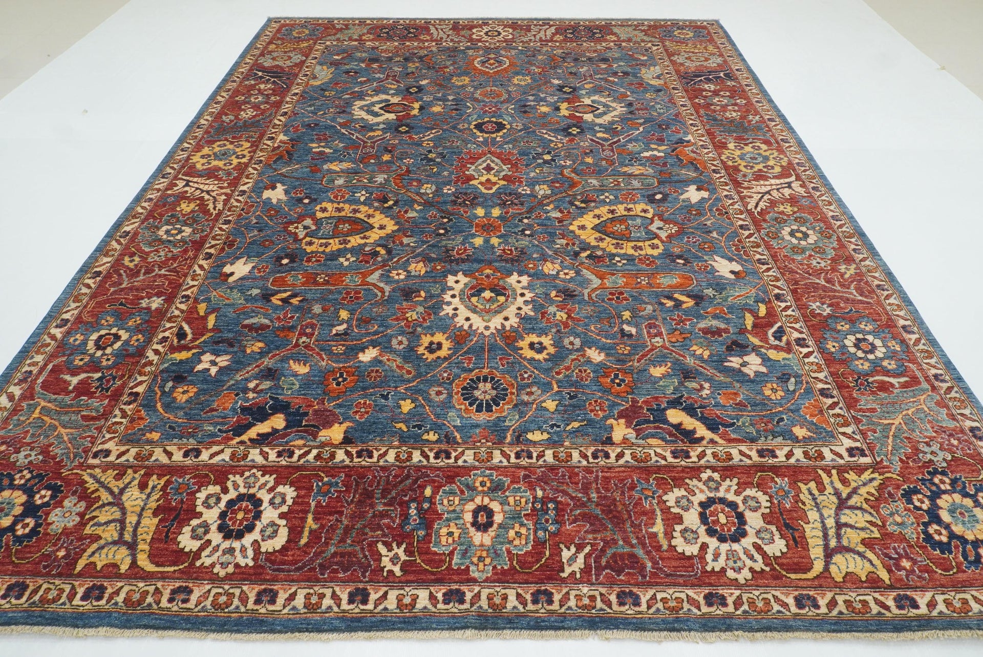 9x12 Blue Afghan Hand-Knotted Wool Traditional Oriental Rug - Yildiz Rugs