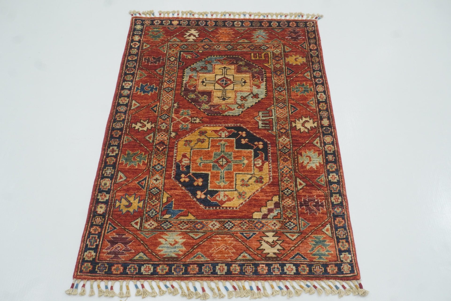 3x4 Red Ersari Hand Knotted Afghan Wool Oriental Rug - Yildiz Rugs