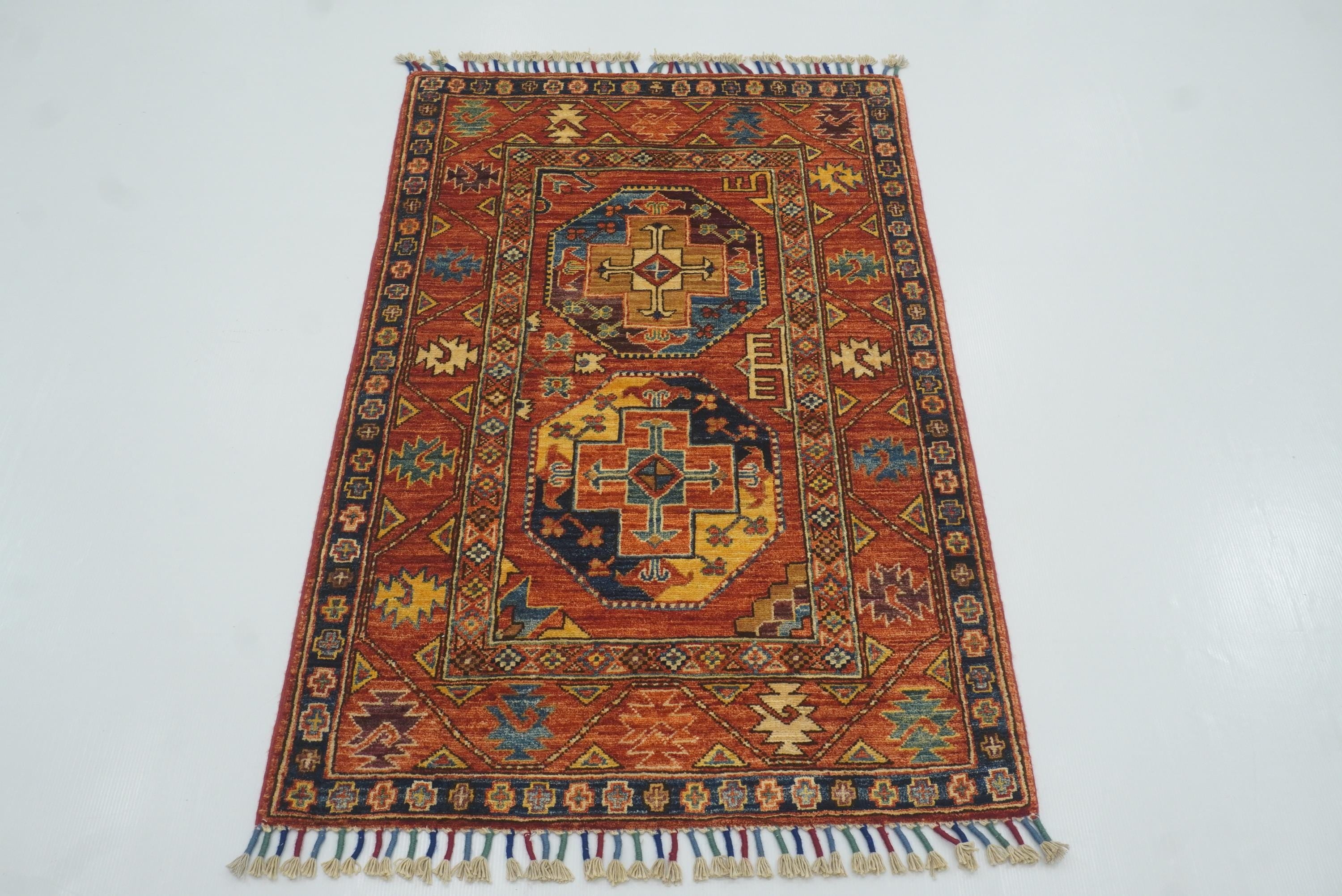 3x4 Red Ersari Hand Knotted Afghan Wool Oriental Rug - Yildiz Rugs