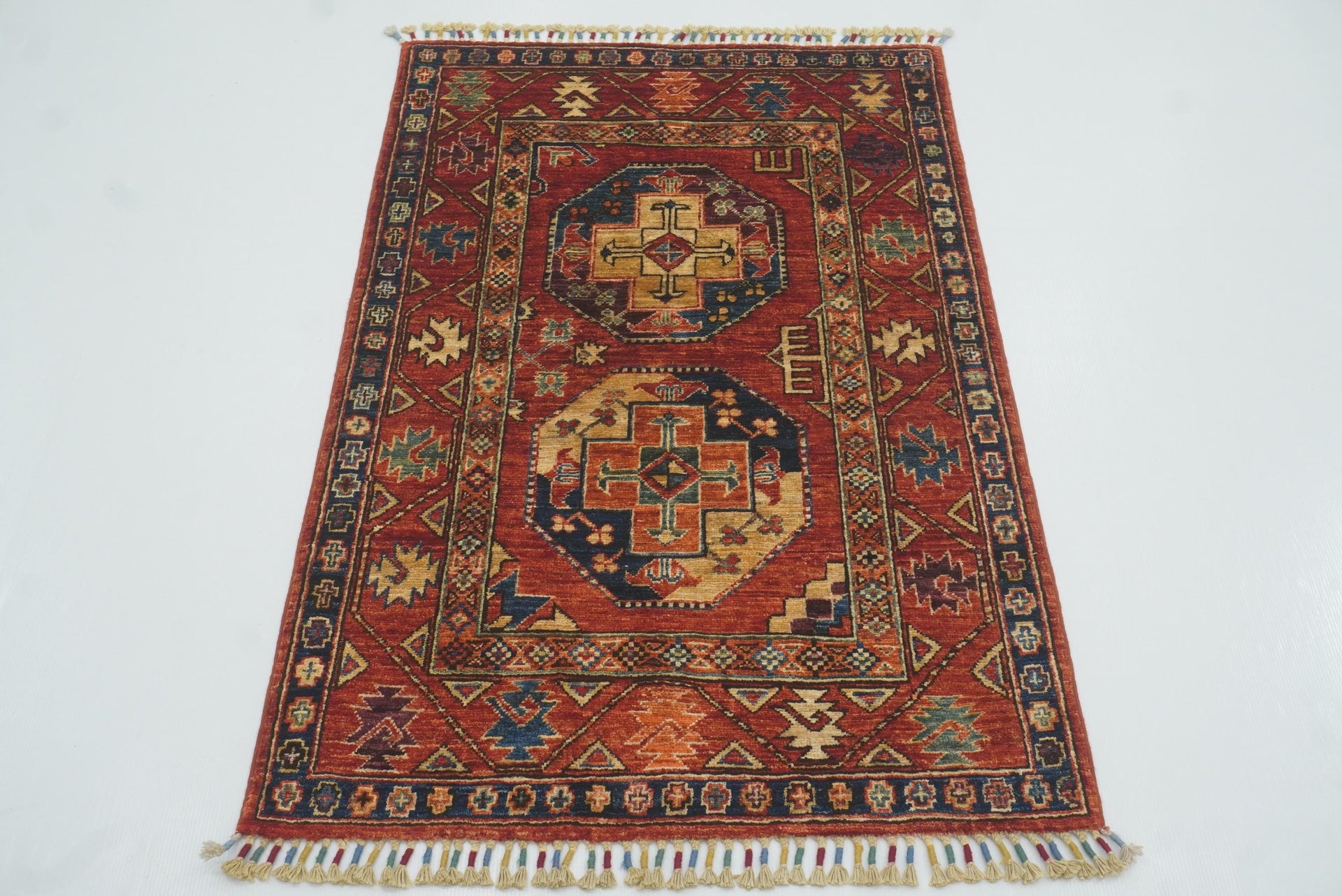 3x4 Red Ersari Hand Knotted Afghan Wool Oriental Rug - Yildiz Rugs
