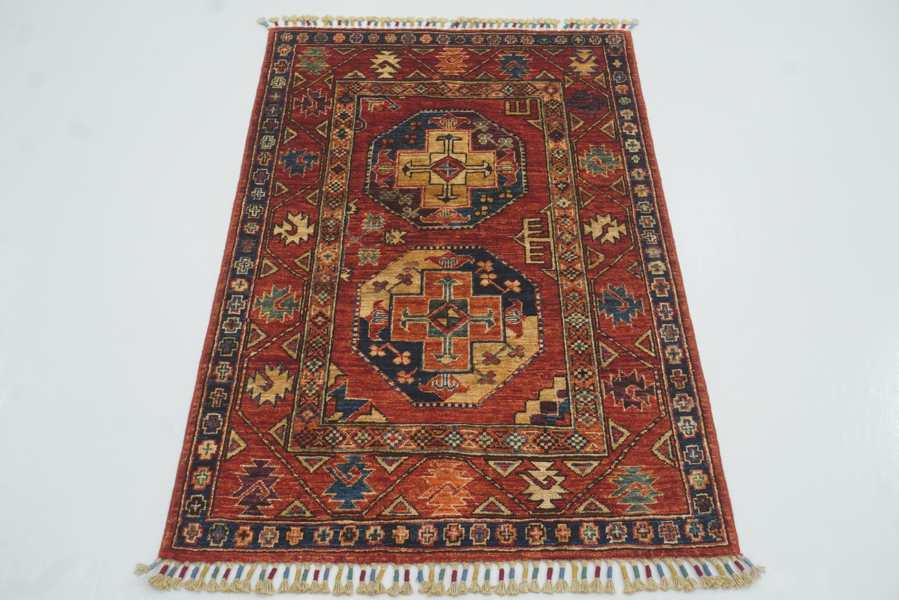 3x4 Red Ersari Hand Knotted Afghan Wool Oriental Rug - Yildiz Rugs