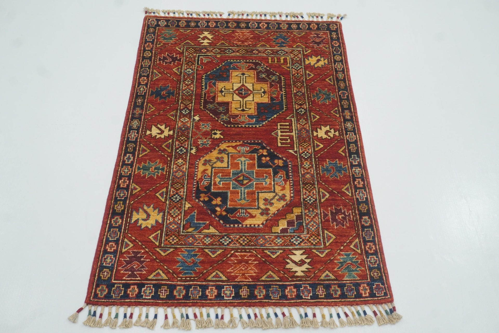 3x4 Red Ersari Hand Knotted Afghan Wool Oriental Rug