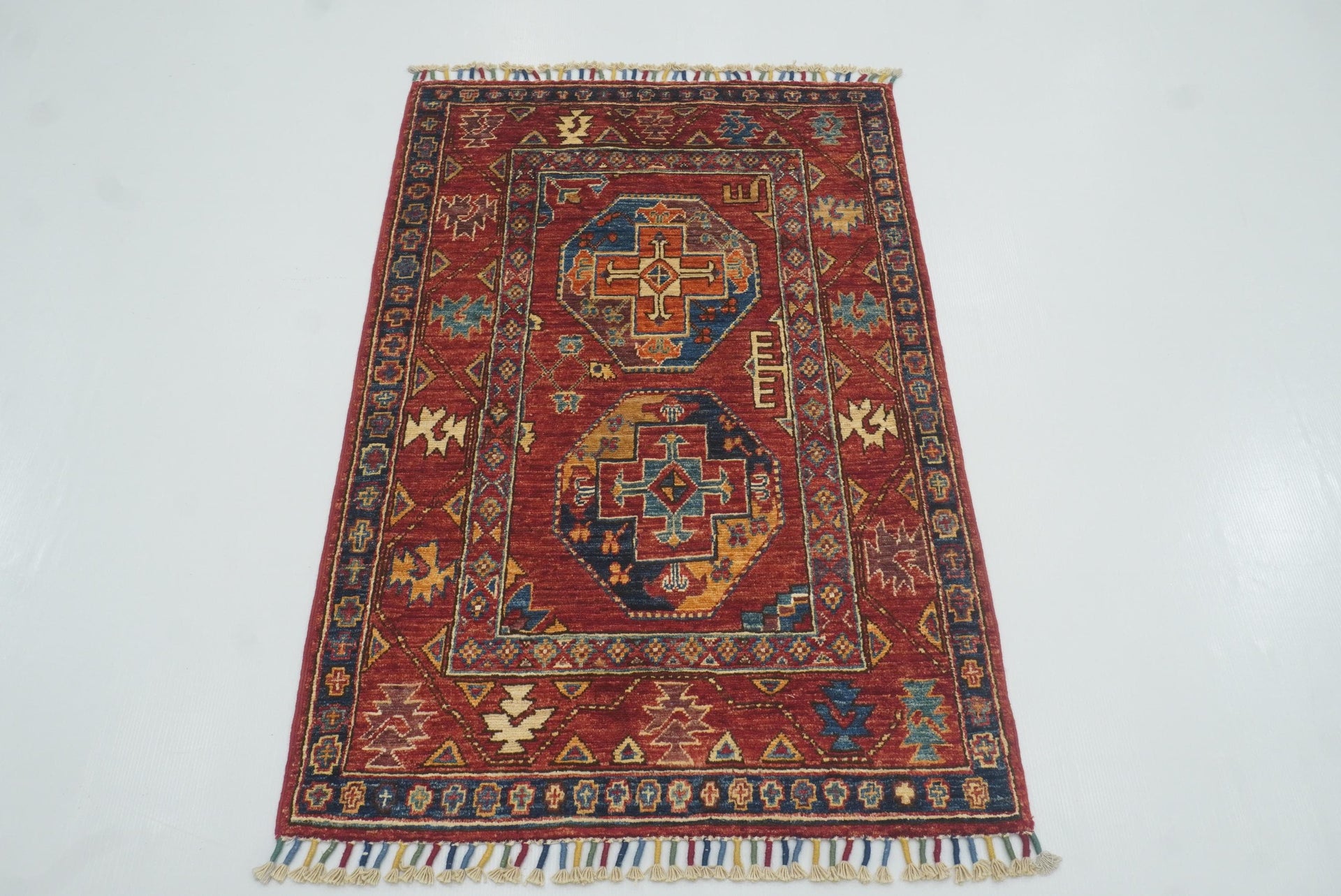 3x4 Red Ersari Hand Knotted Afghan Wool Oriental Rug