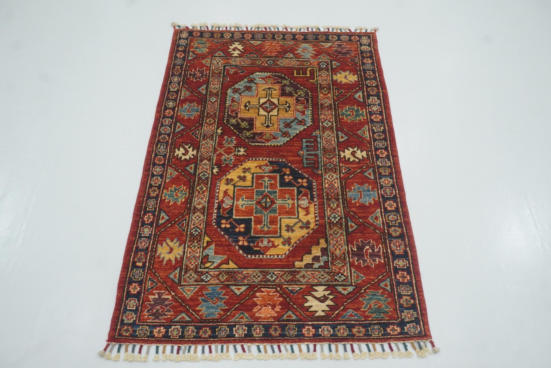 3x4 Red Ersari Hand Knotted Afghan Wool Oriental Rug