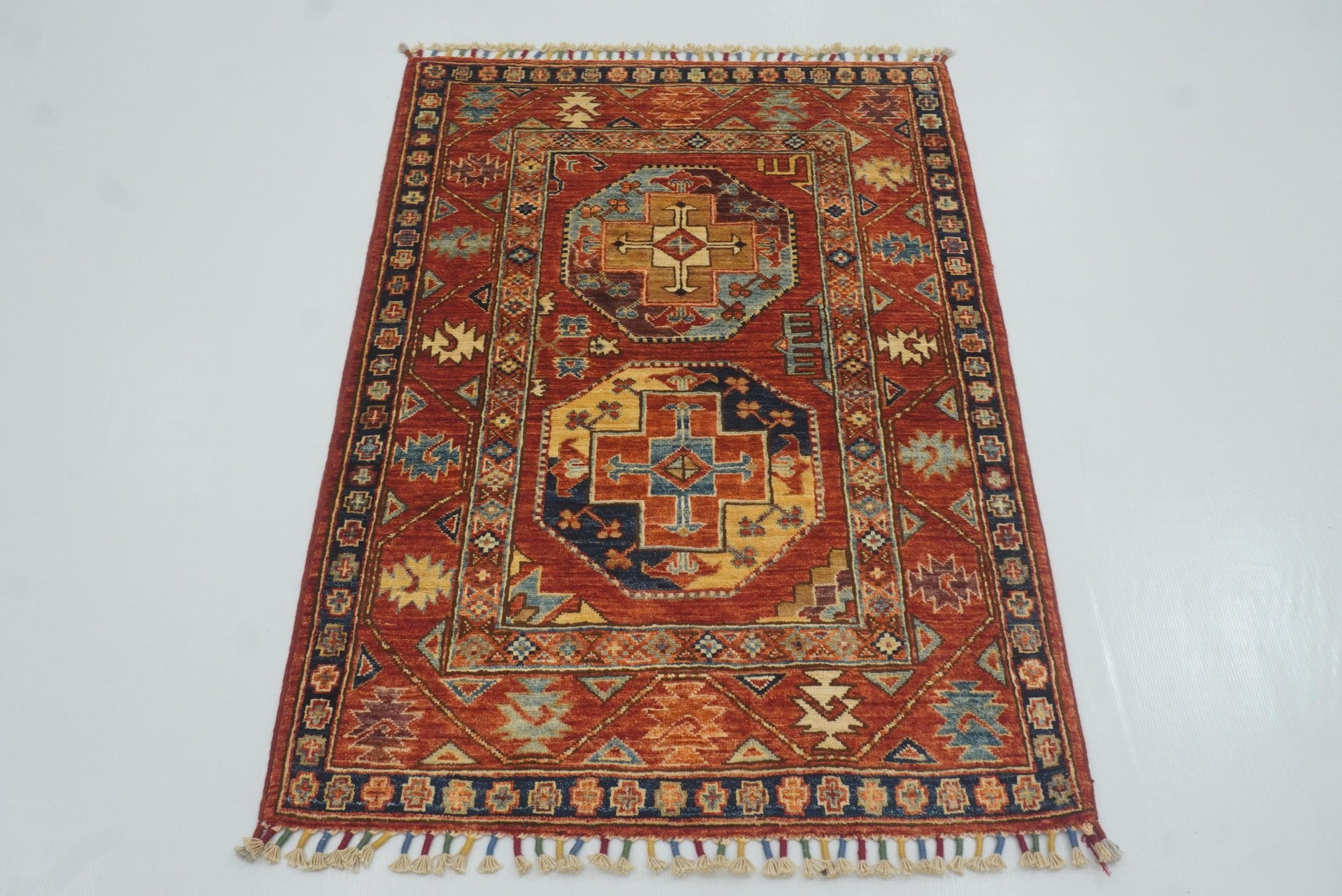 3x4 Red Ersari Hand Knotted Afghan Wool Oriental Rug