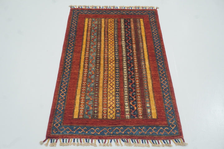 3x4 Red Turkish Style Hand knotted Wool Rug - Yildiz Rugs