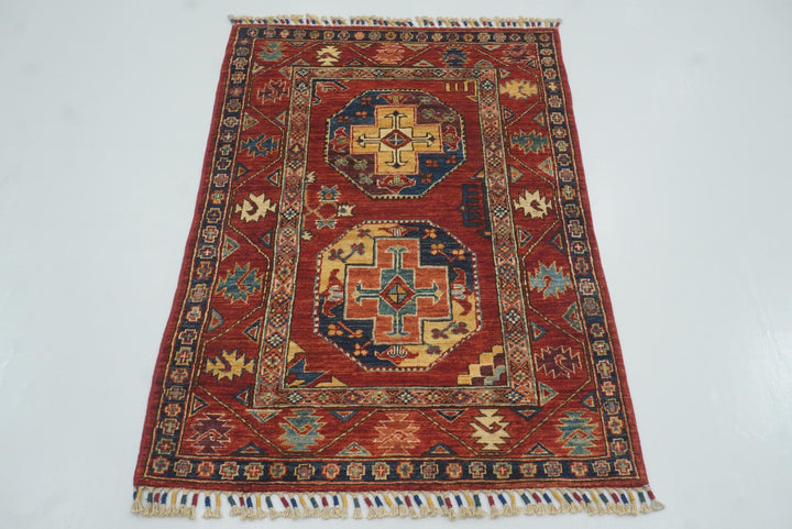 3x4 Red Ersari Hand Knotted Afghan Oriental Rug - Yildiz Rugs