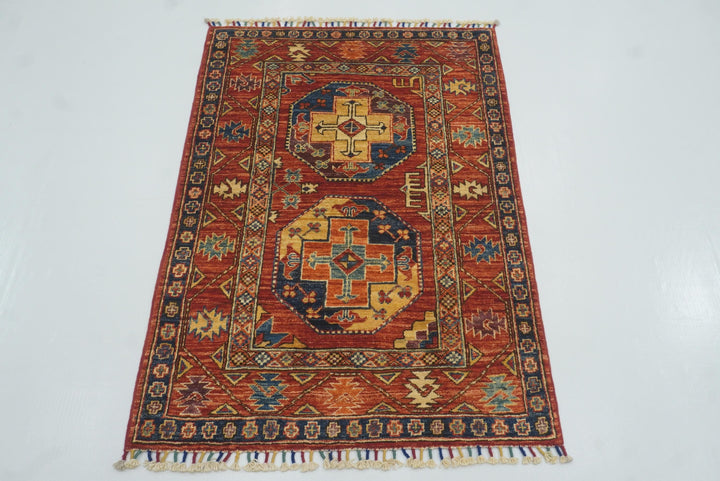 3x4 Red Ersari Hand Knotted Afghan Oriental Rug - Yildiz Rugs
