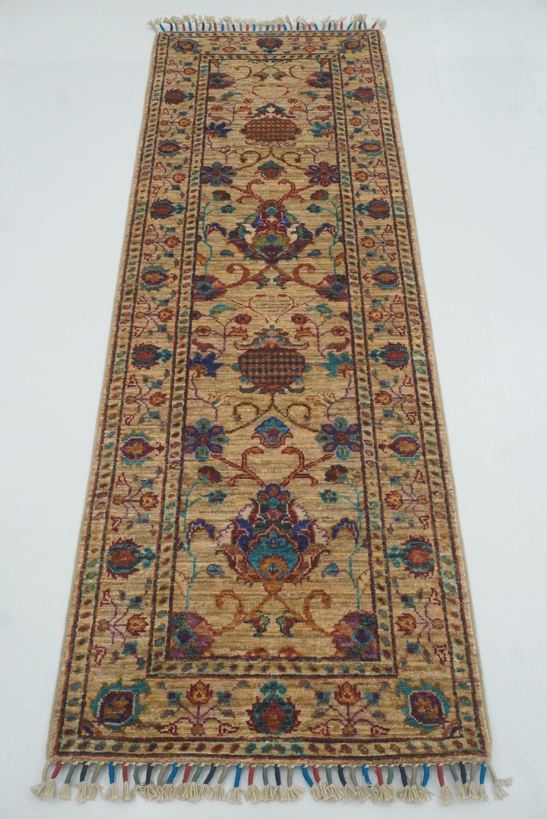 2x6 Beige Waziri Afghan Hand knotted Wool Runner Rug - Yildiz Rugs