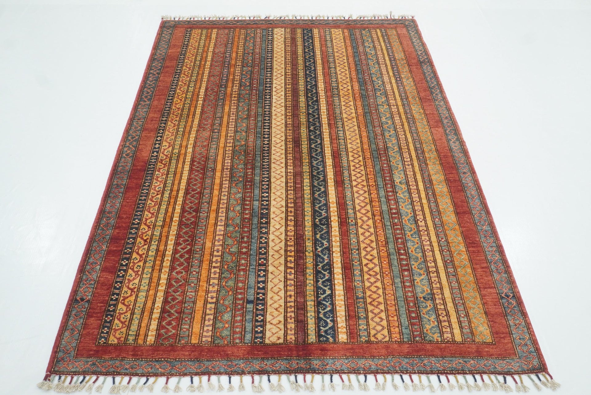 5x7 Red Shawl Hand Knotted Tribal Wool Rug - Yildiz Rugs
