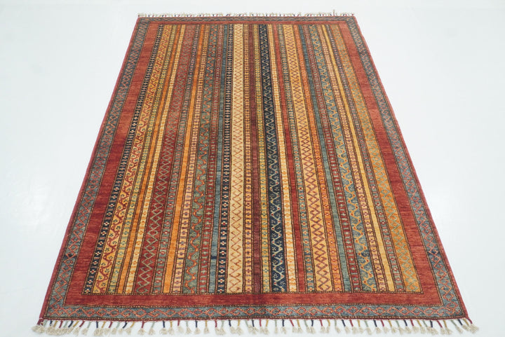 5x7 Red Shawl Hand Knotted Tribal Wool Rug - Yildiz Rugs