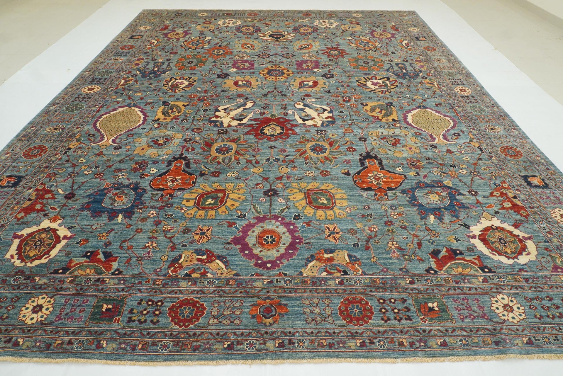 12x15 Blue Afghan Bidjar Hand-Knotted Wool Oriental Rug