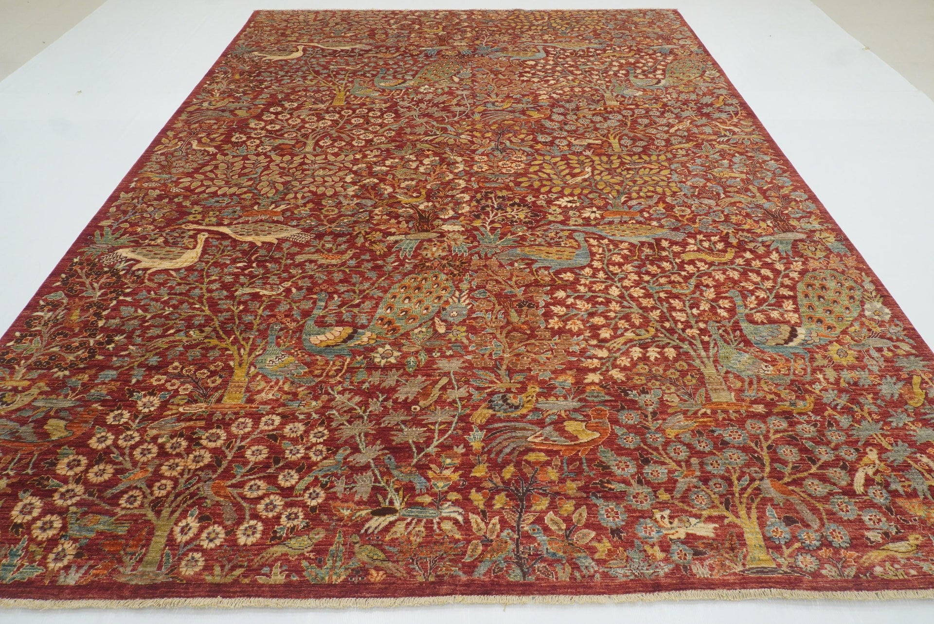 9x12 Red Tribal Bird Afghan Gabbeh Hand-Knotted Wool Rug