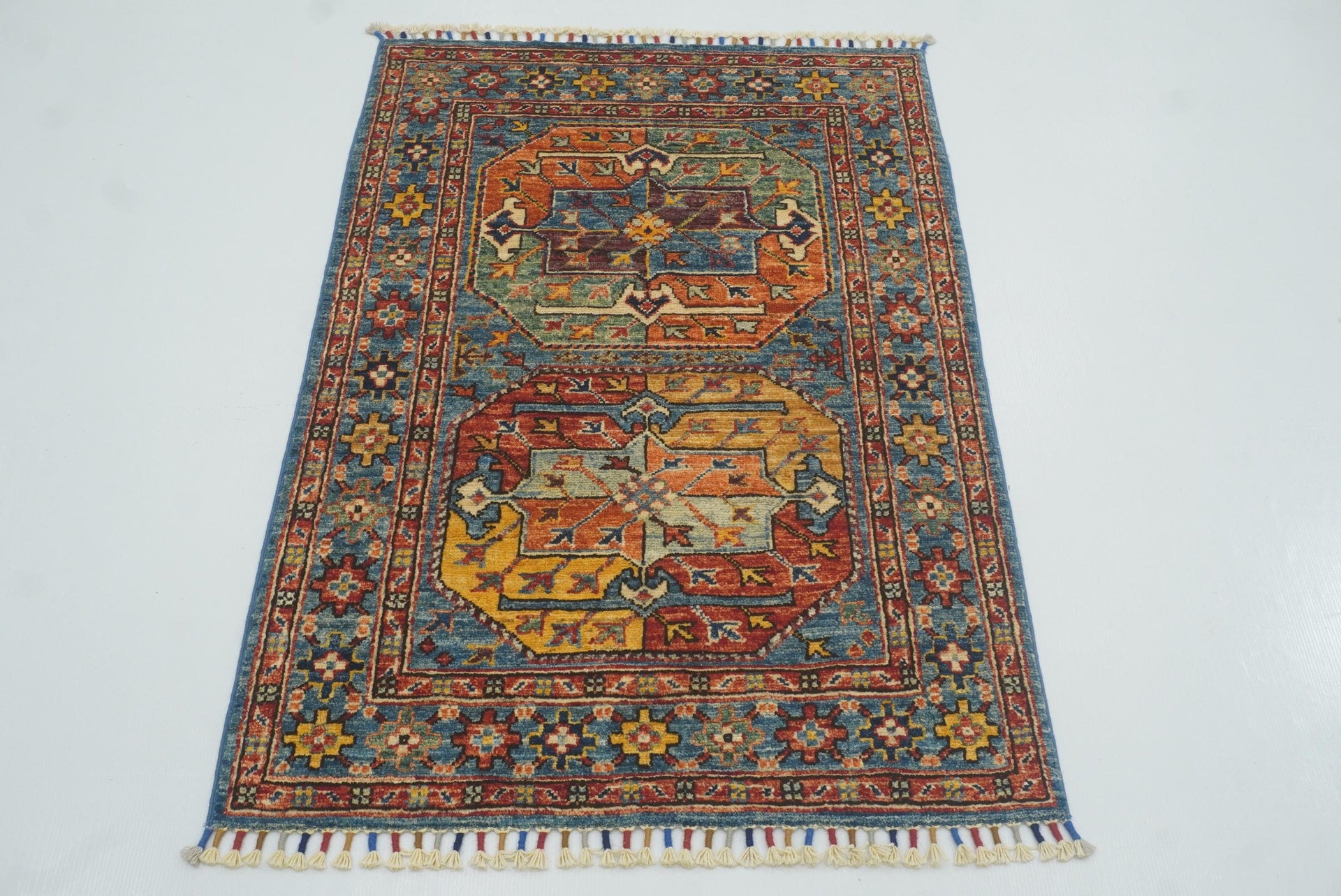 3x4 Blue Afghan Ersari Hand-Knotted Wool Oriental Rug