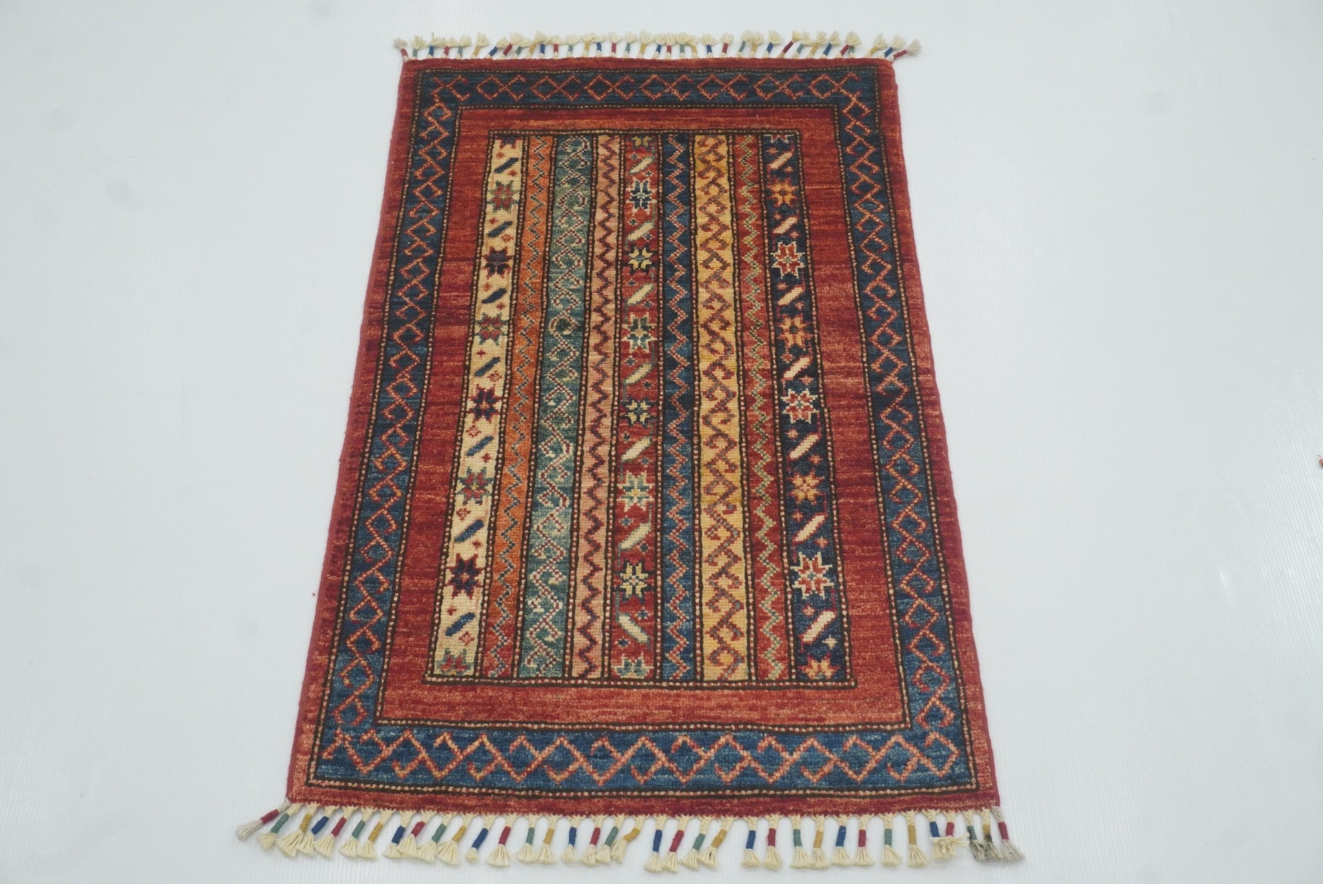 2x3 Red Turkish Hand-Knotted Wool Rug