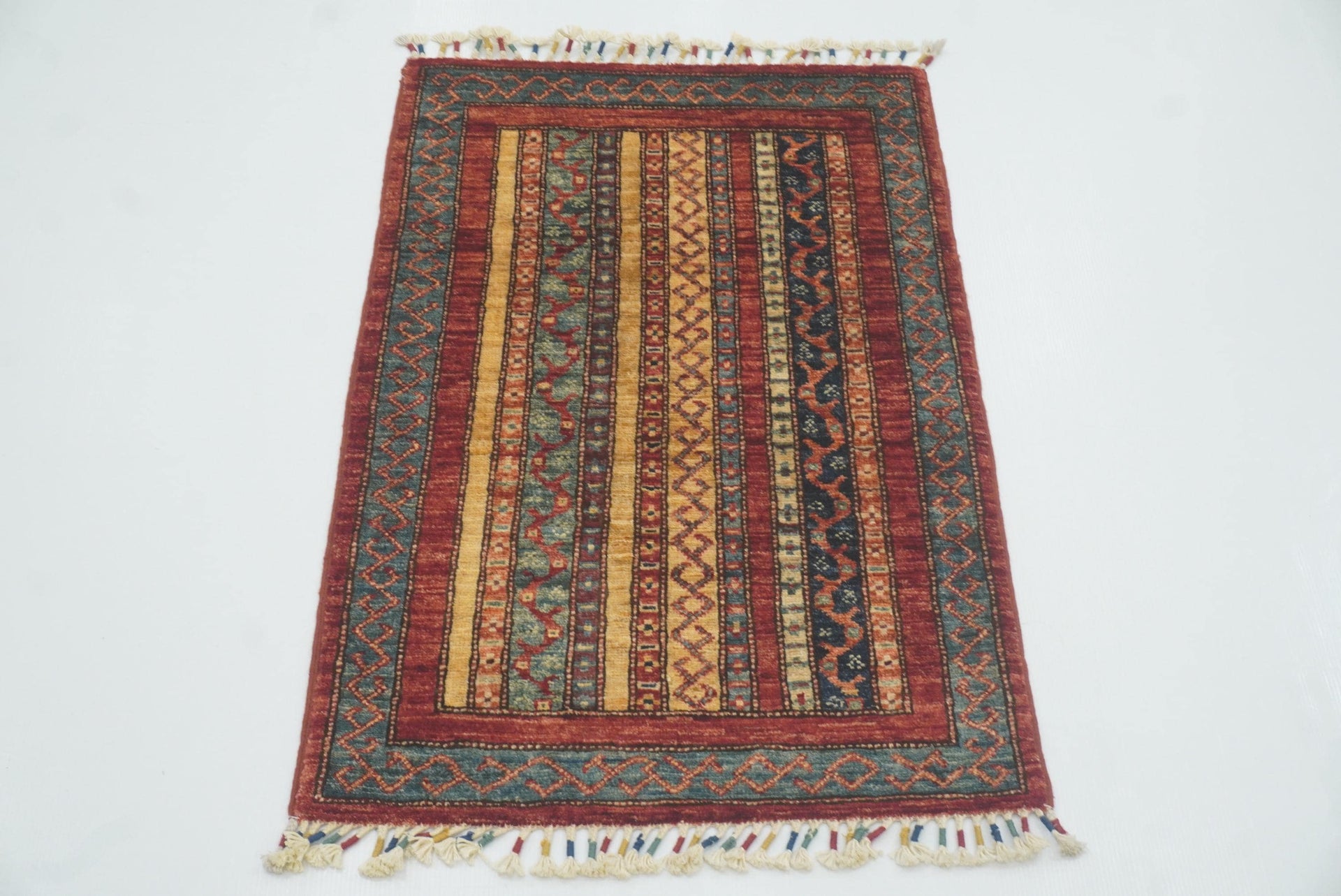 2x3 Red Turkish Hand-Knotted Wool Rug