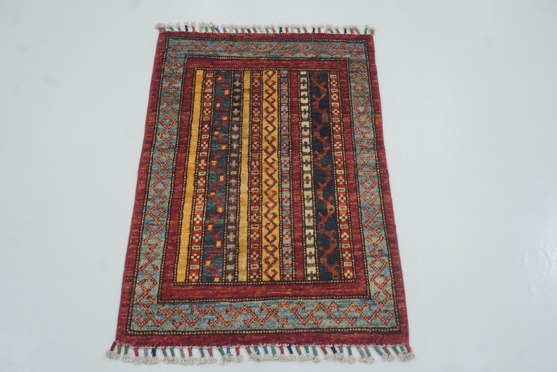 2x3 Red Turkish Hand-Knotted Wool Rug
