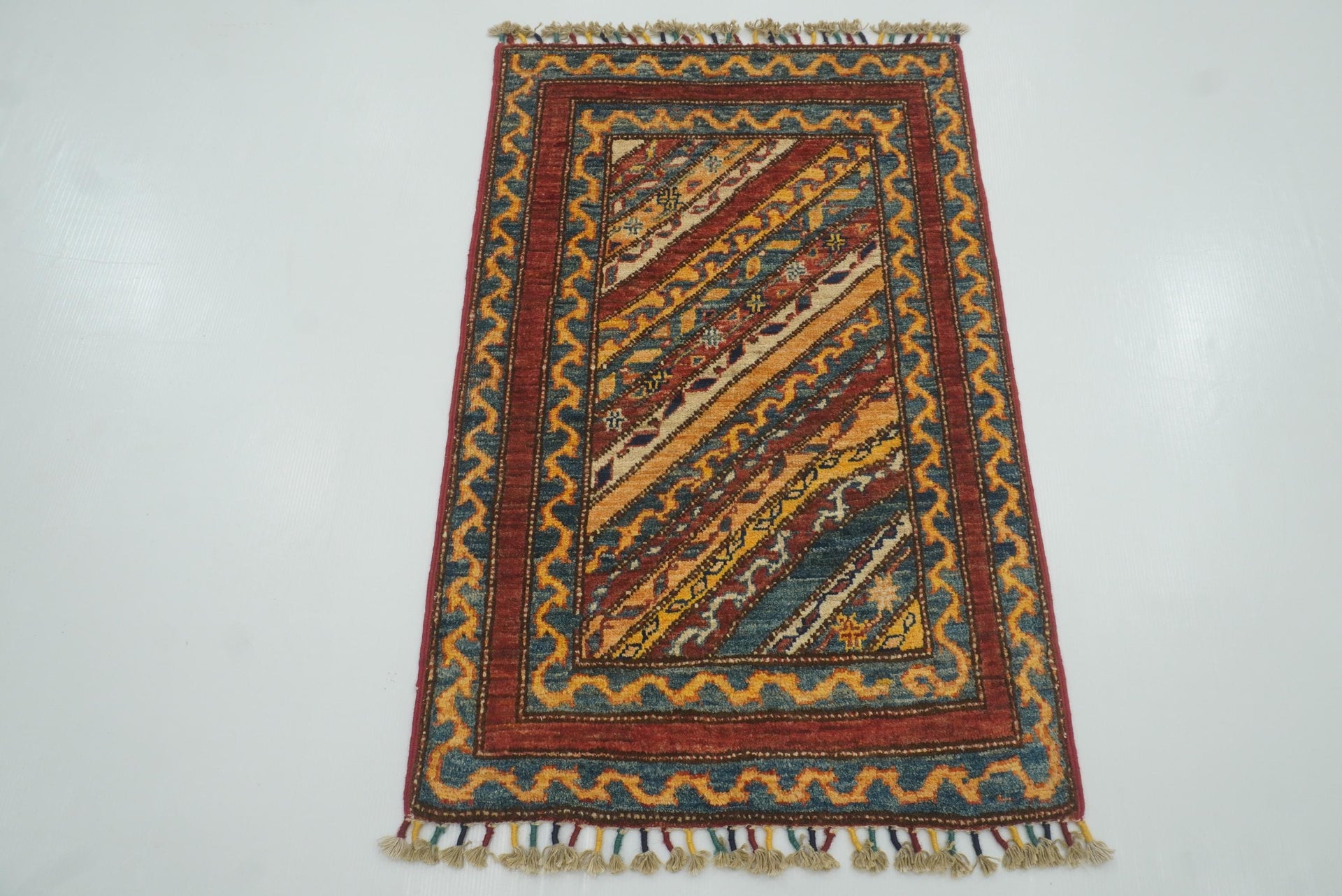 2x3 Red Turkish Hand-Knotted Wool Rug