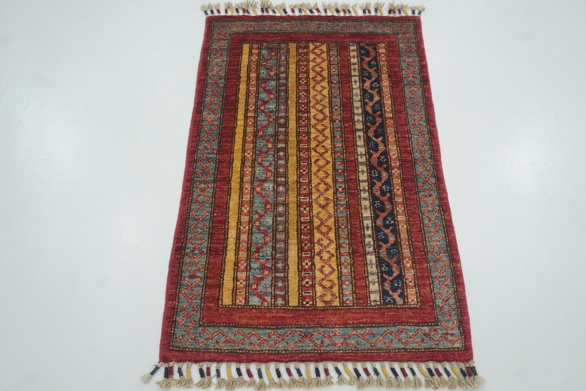 2x3 Red Turkish Hand-Knotted Wool Rug