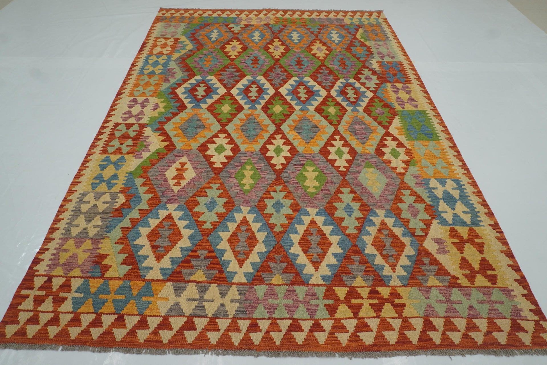 6'6"x9'7" Red Handmade Afghan Wool Kilim Rug