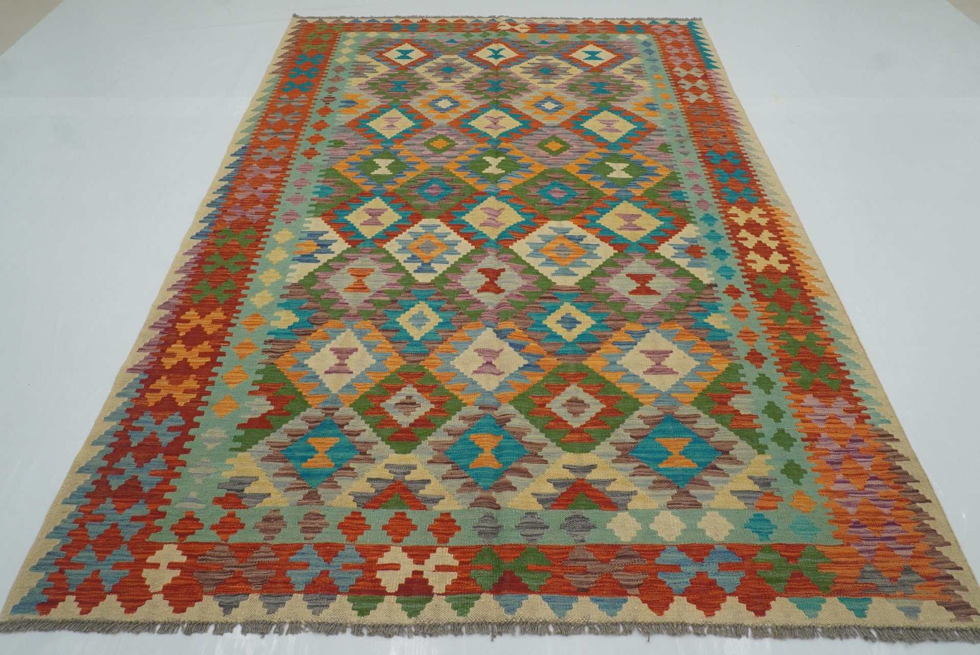 6'6"x9'6" Multicolor Handmade Afghan Wool Kilim Rug