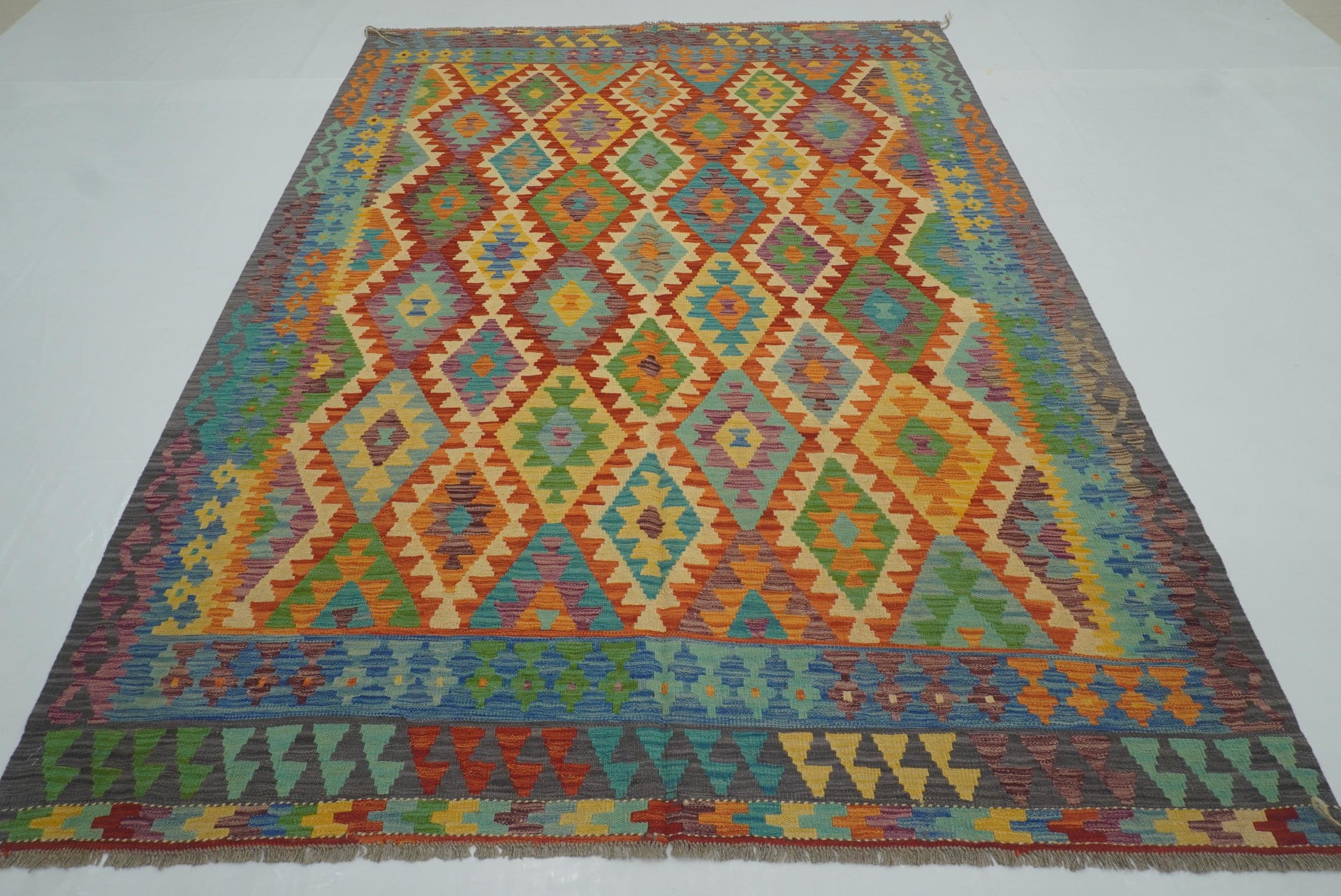 6'9"x9'2" Red Handmade Afghan Wool Kilim Rug