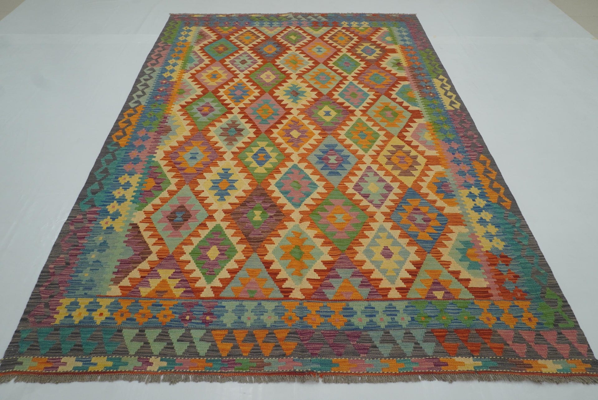 6'8"x9'6" Red Handmade Afghan Wool Kilim Rug