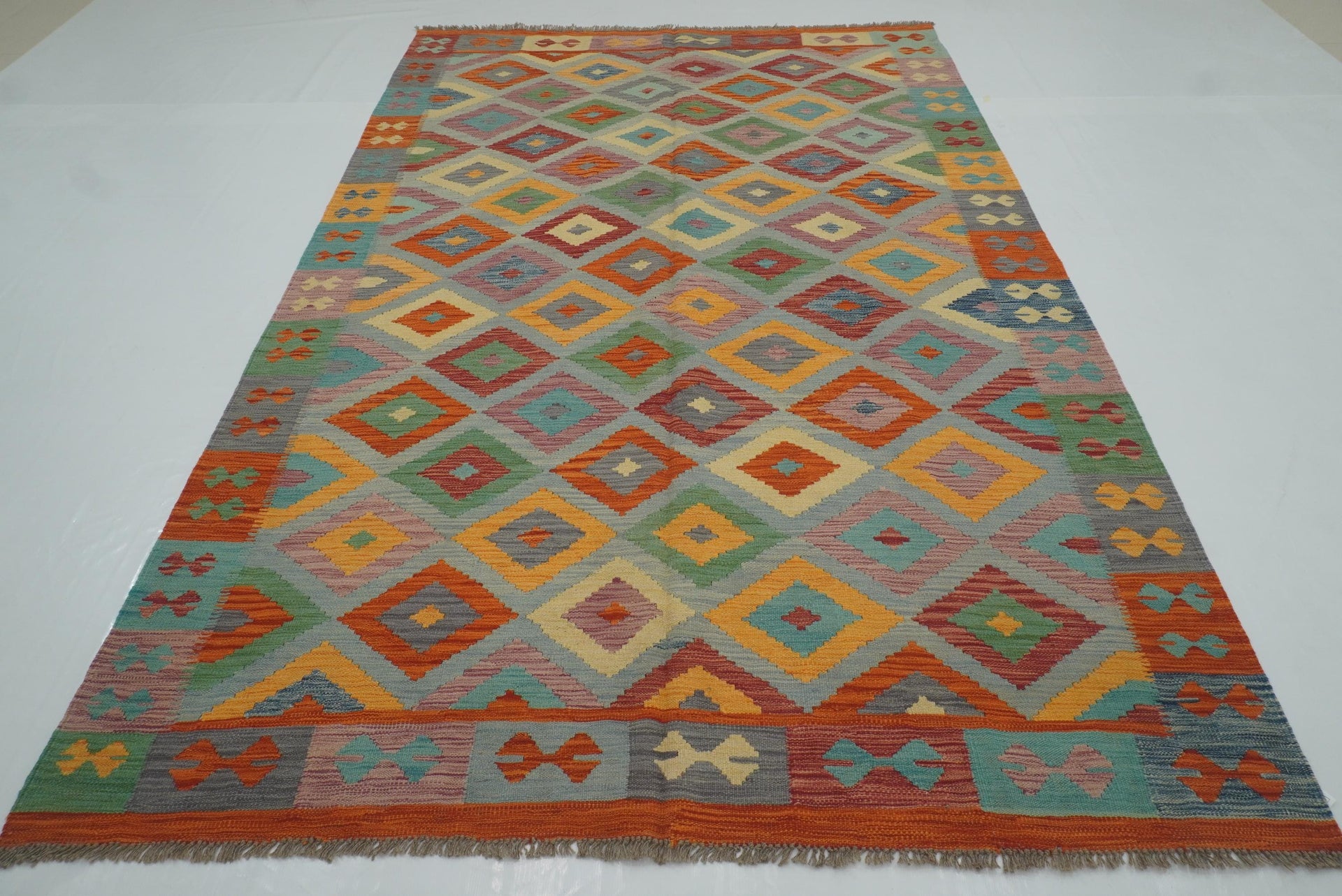 6'4"x9'7" Blue Afghan Handmade Wool Kilim Rug