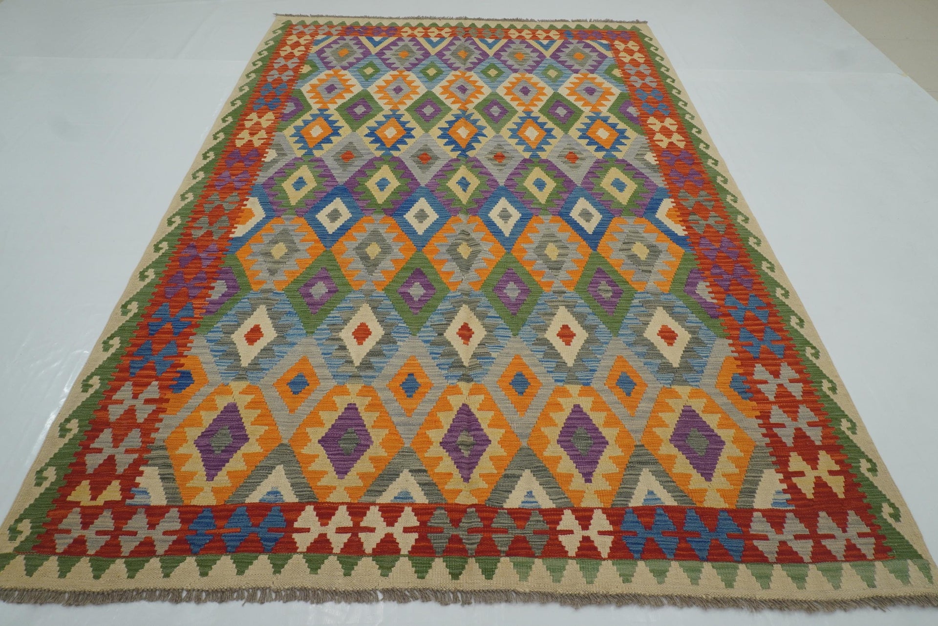 6'9"x9'9" Multicolor Afghan Handmade Wool Kilim Rug