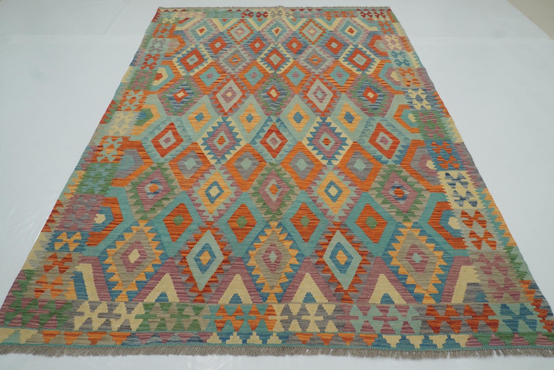6'9"x9'6" Multicolor Afghan Handmade Wool Kilim Rug