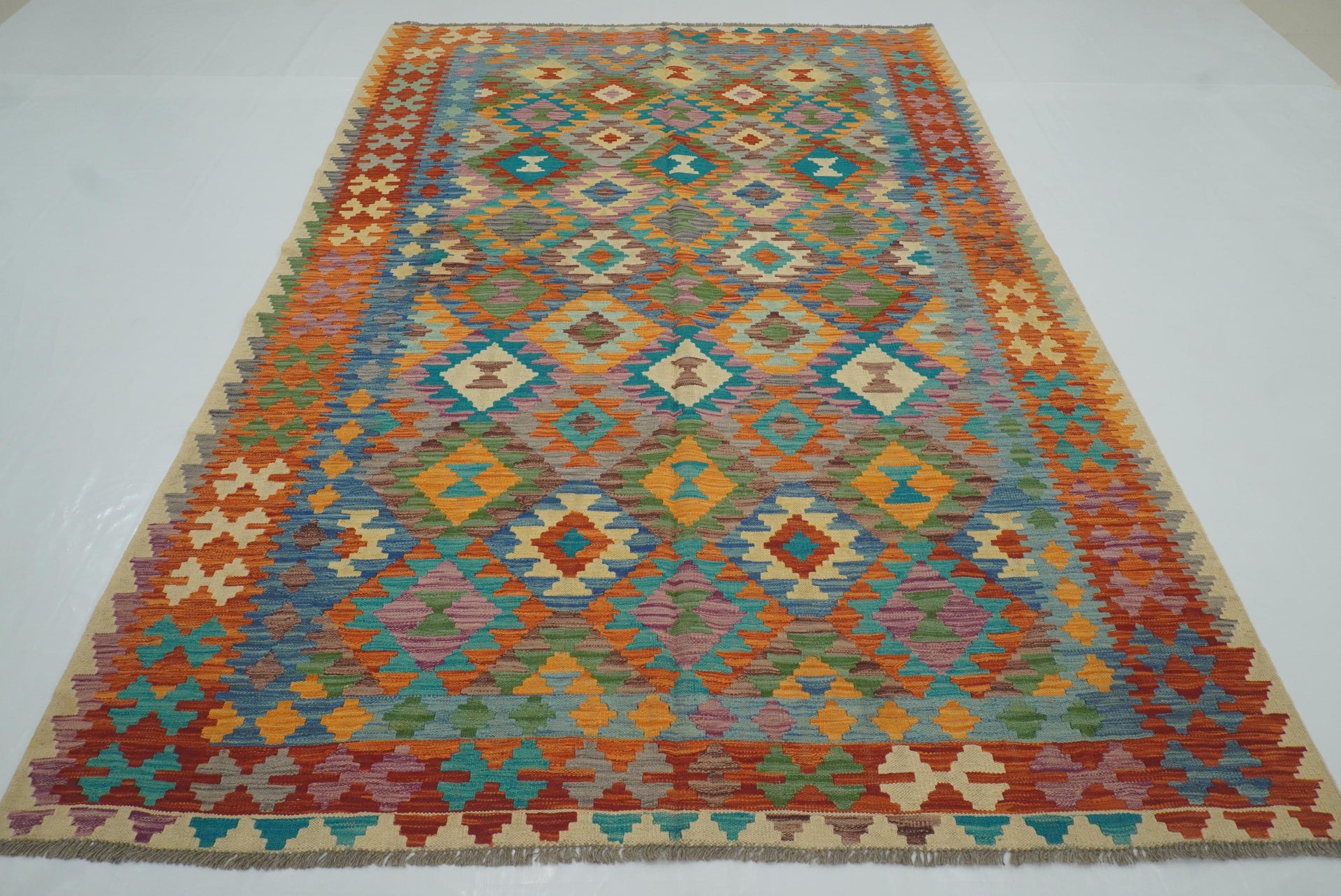 6'6"x9'5" Red Afghan Handmade Wool Kilim Rug