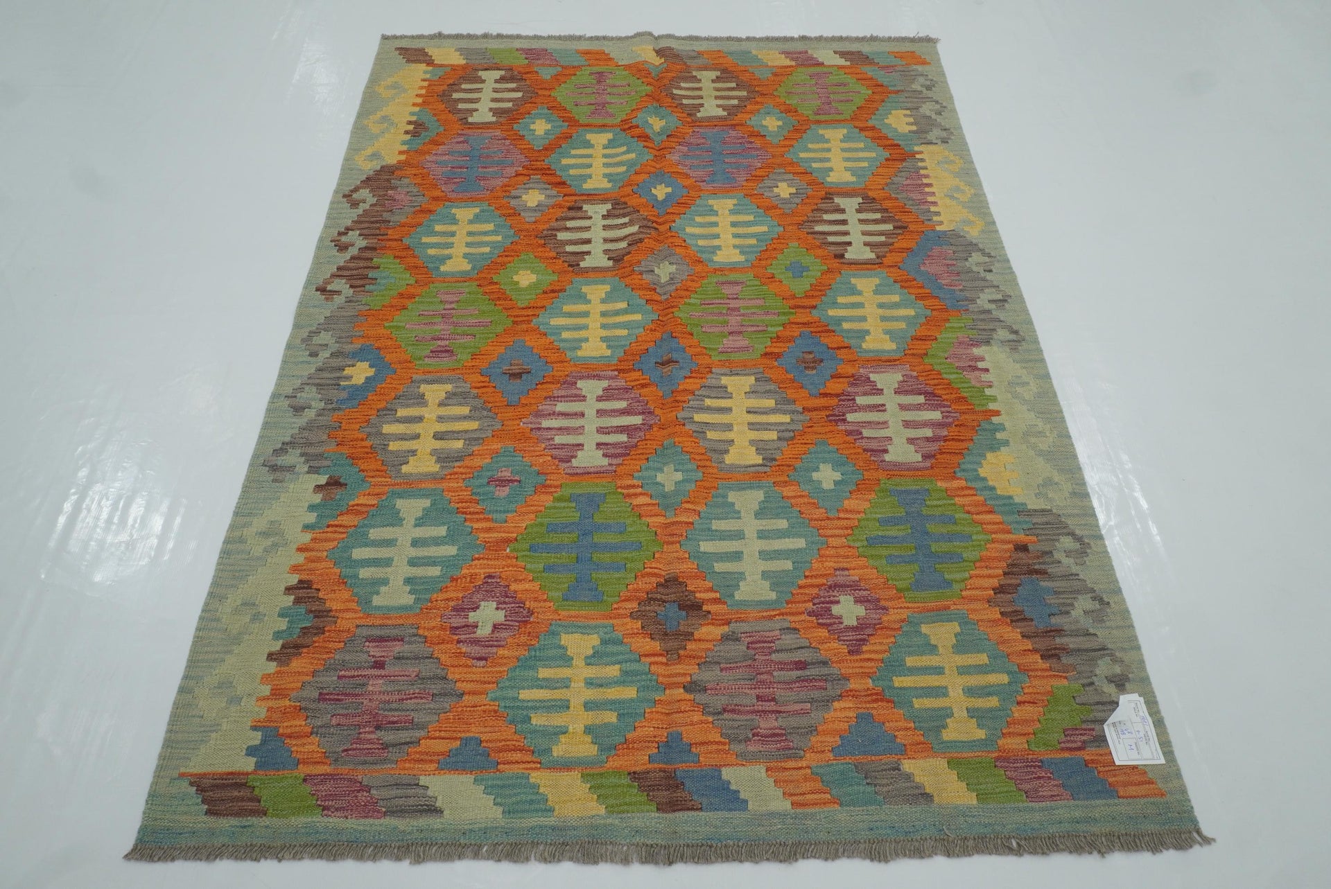 5x7 Rust Orange Afghan Handmade Wool Kilim Rug