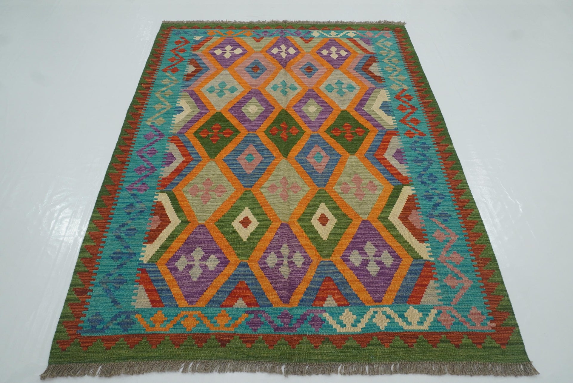 5x7 Rust Orange Afghan Handmade Wool Kilim Rug