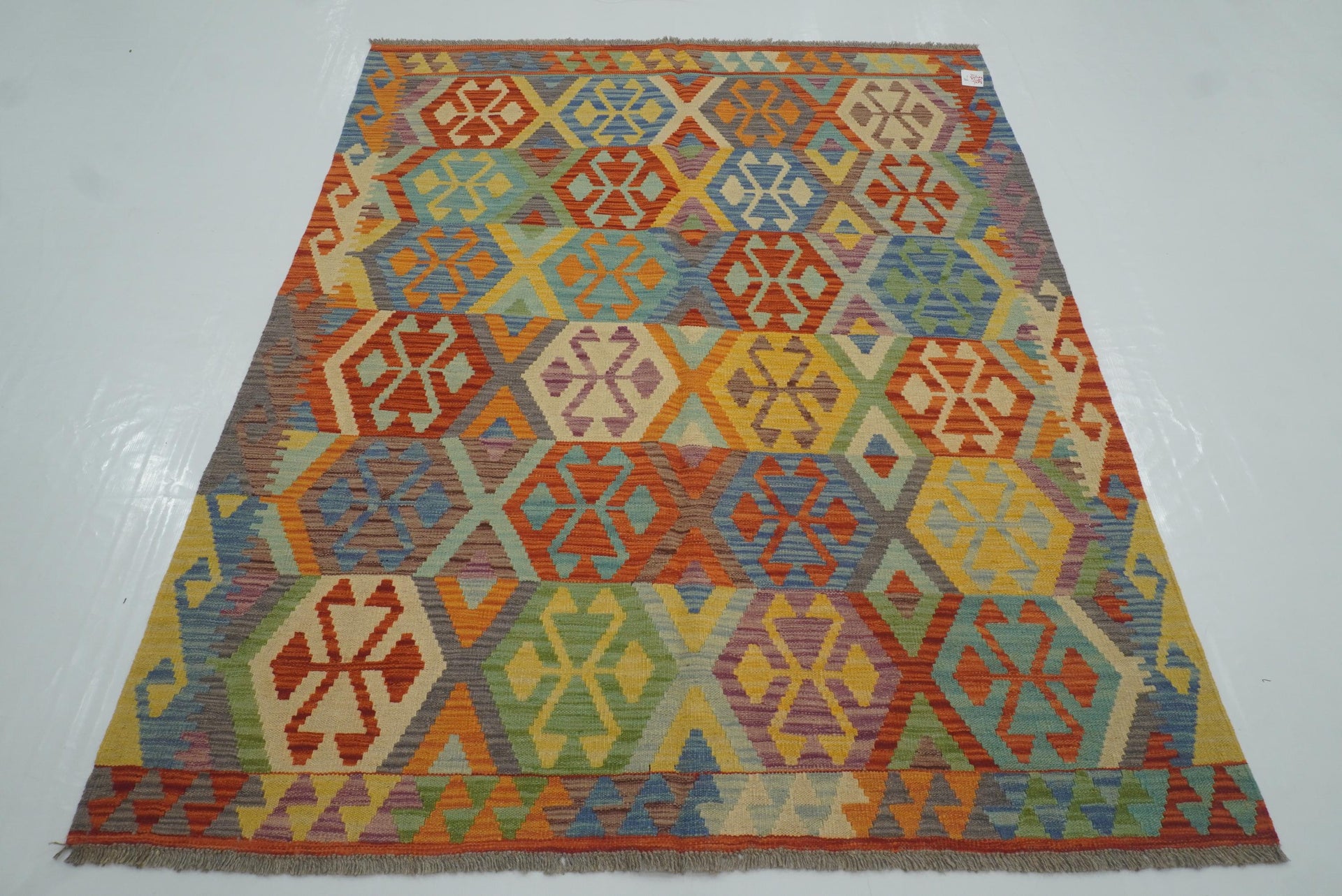 5'2"x6'4" Multicolor Afghan Handmade Wool Kilim Rug