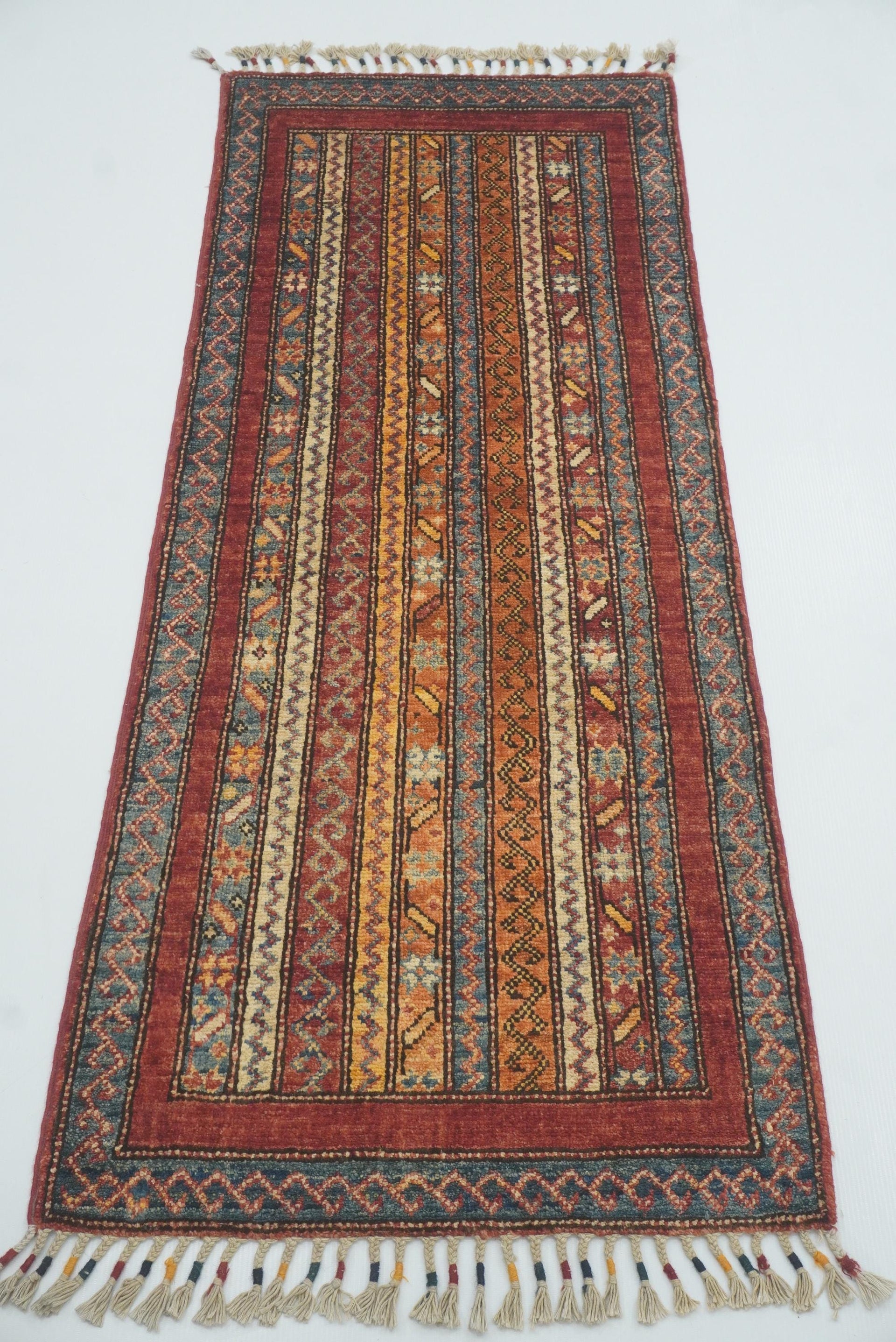2x5 Red Shaal Turkish Hand knotted Wool Runner Rug - Yildiz Rugs