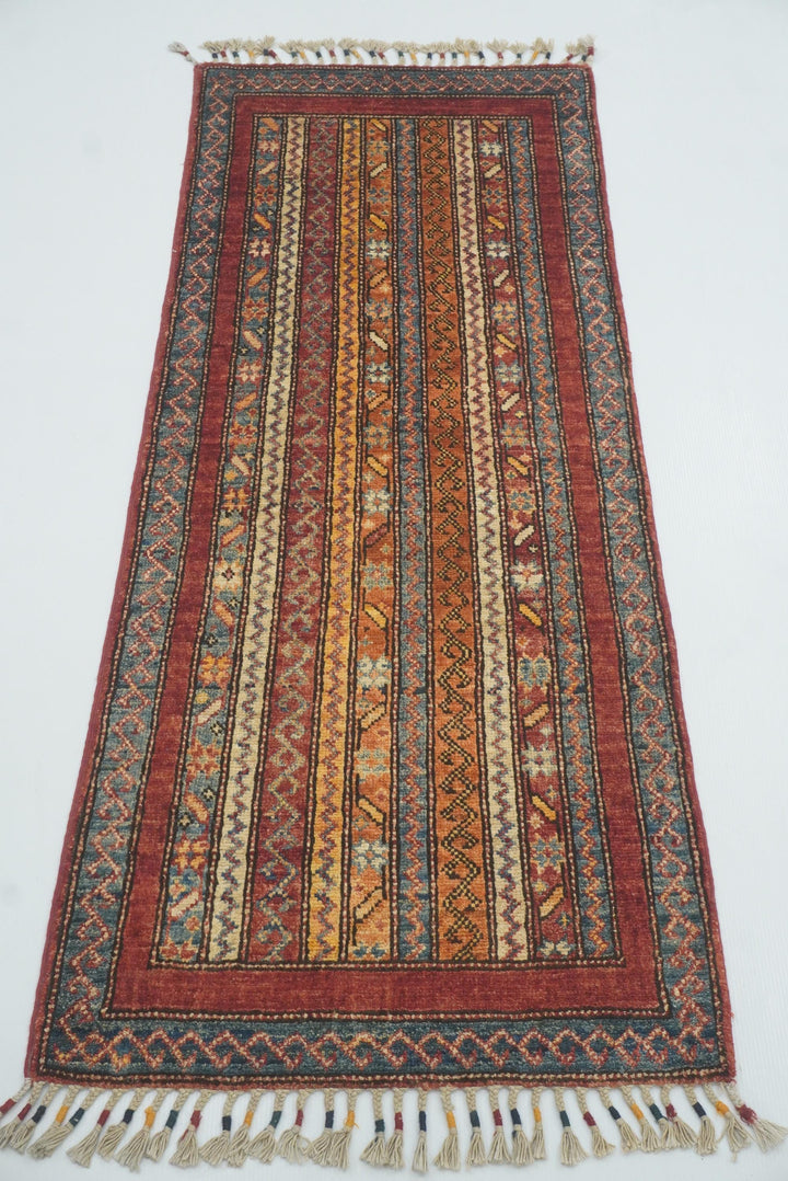 2x5 Red Shaal Turkish Hand knotted Wool Runner Rug - Yildiz Rugs