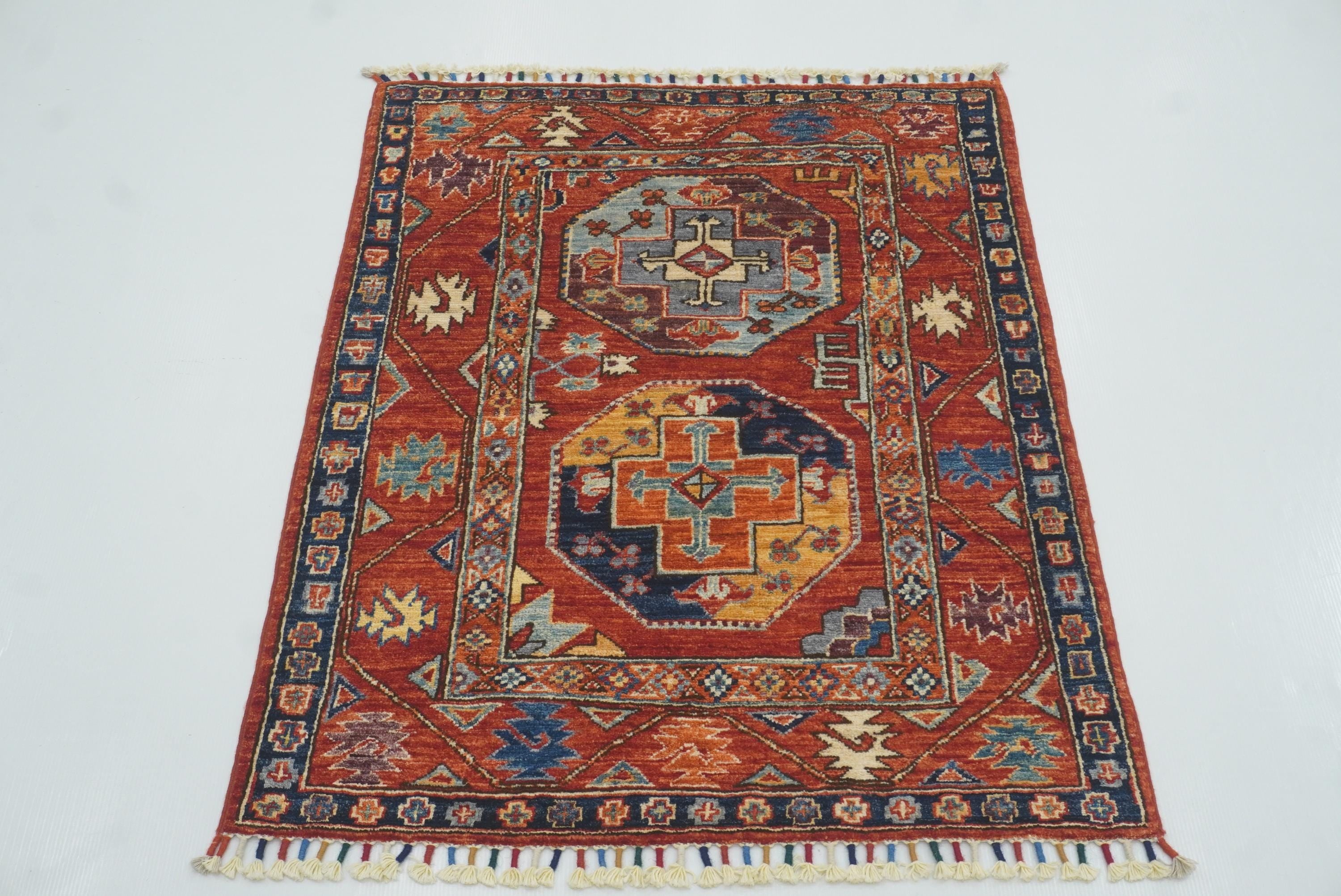 3x3 Red Ersari Hand Knotted Afghan Square Rug - Yildiz Rugs