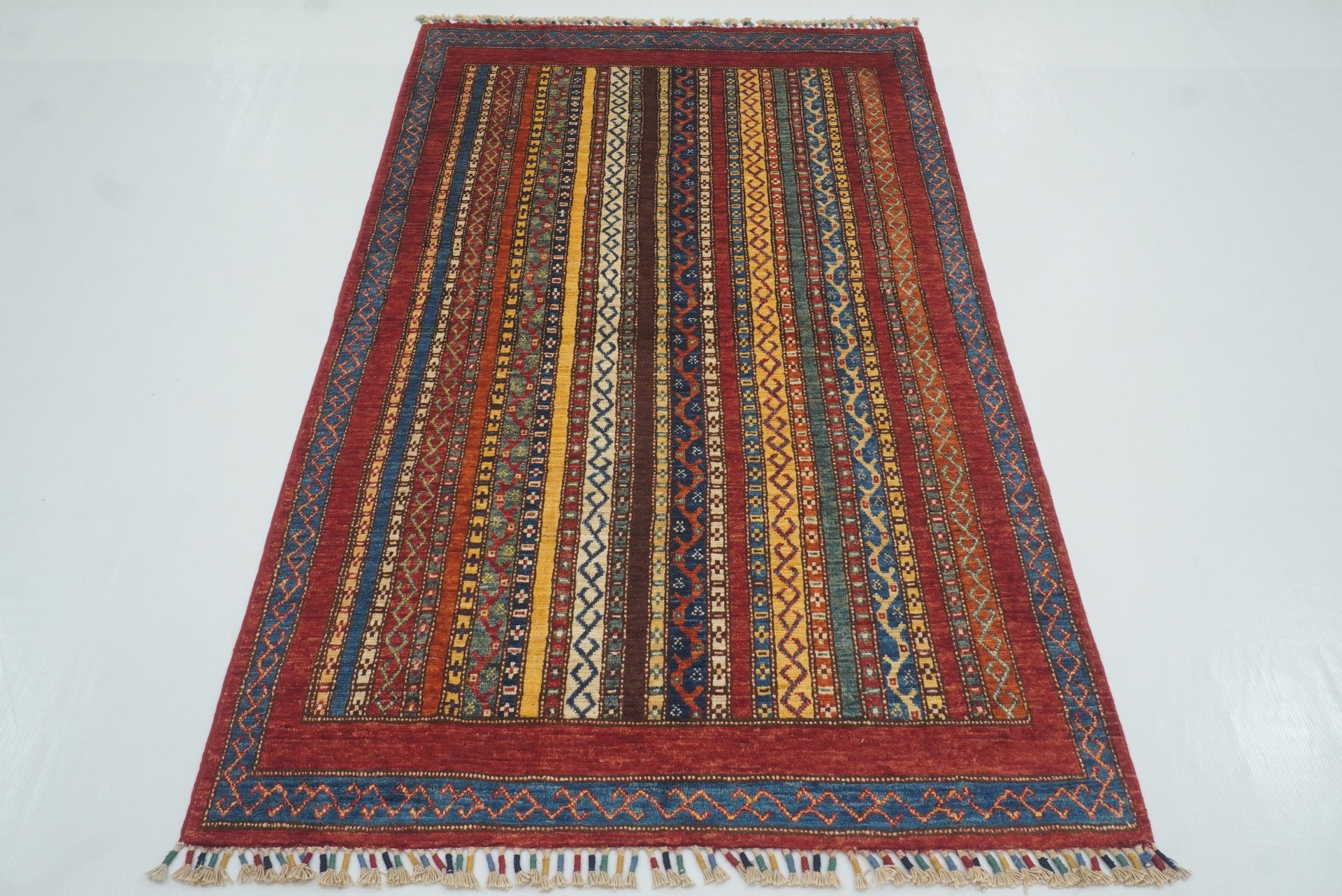 3'5"x5'10" Red Shawl Hand Knotted Tribal Wool Rug - Yildiz Rugs