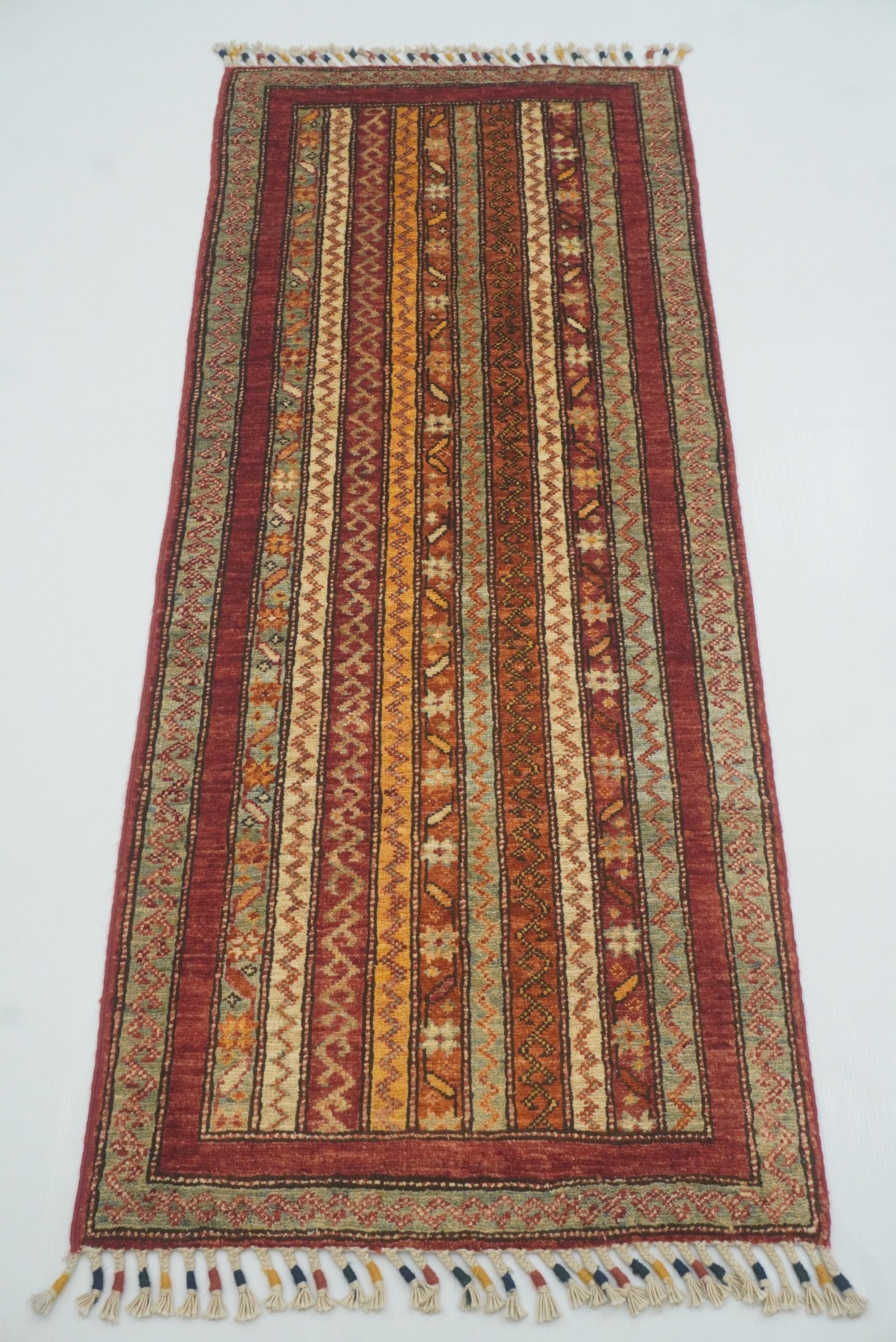2x5 Red Shaal Turkish Hand knotted Runner Rug - Yildiz Rugs
