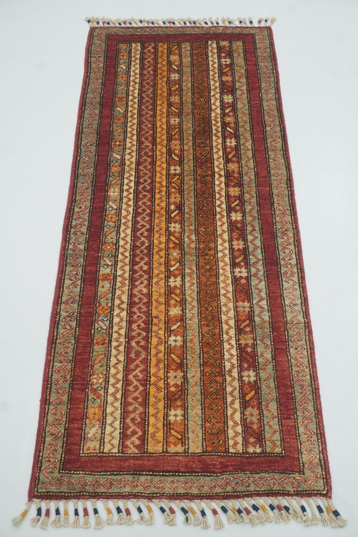2x5 Red Shaal Turkish Hand knotted Runner Rug - Yildiz Rugs