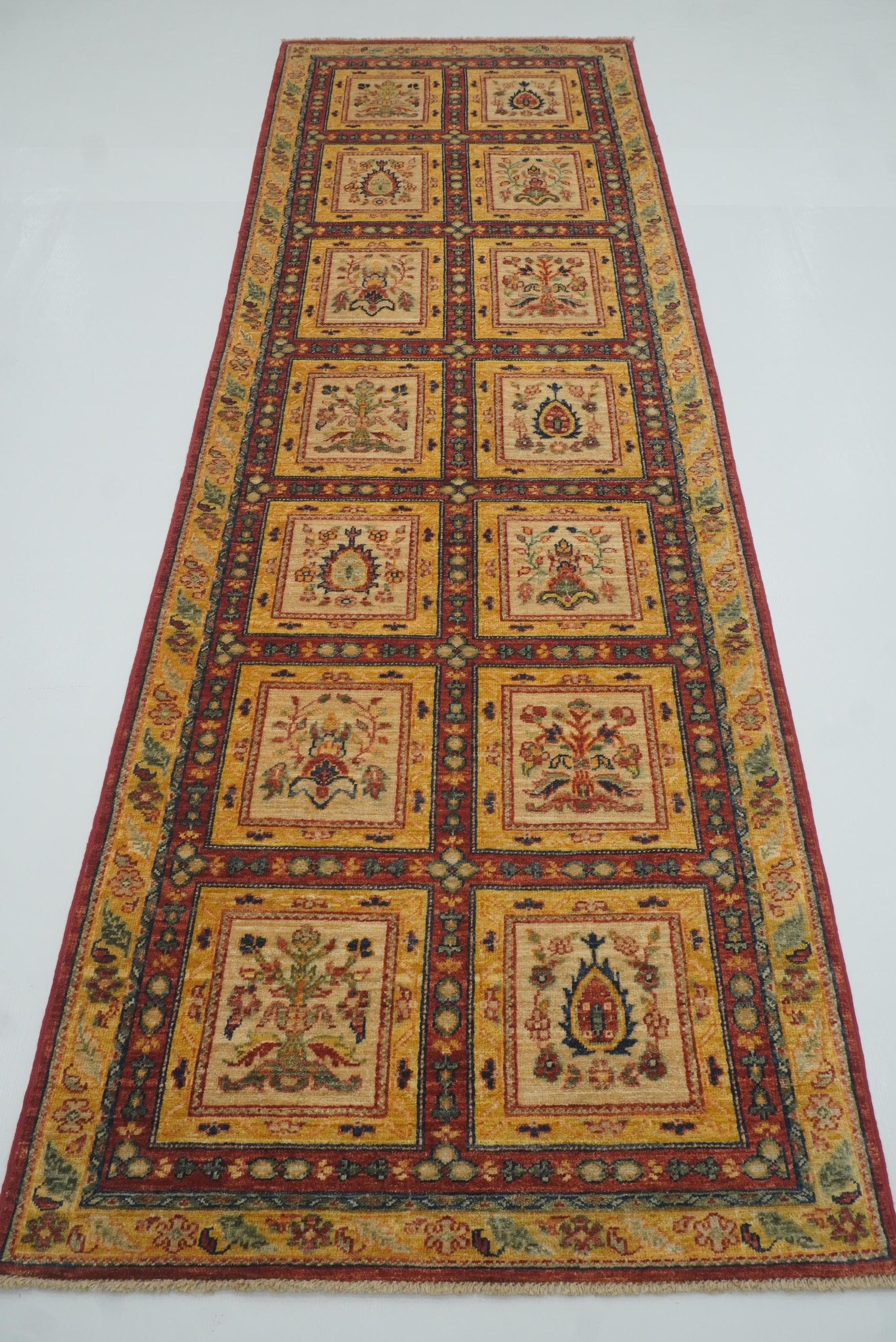 3x9'6" Beige Hand Knotted Afghan Wool Runner Rug - Yildiz Rugs
