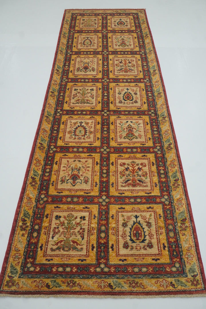 3x9'6" Beige Hand Knotted Afghan Wool Runner Rug - Yildiz Rugs
