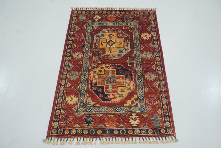 3x4 Red Ersari Hand Knotted Afghan Oriental Rug - Yildiz Rugs