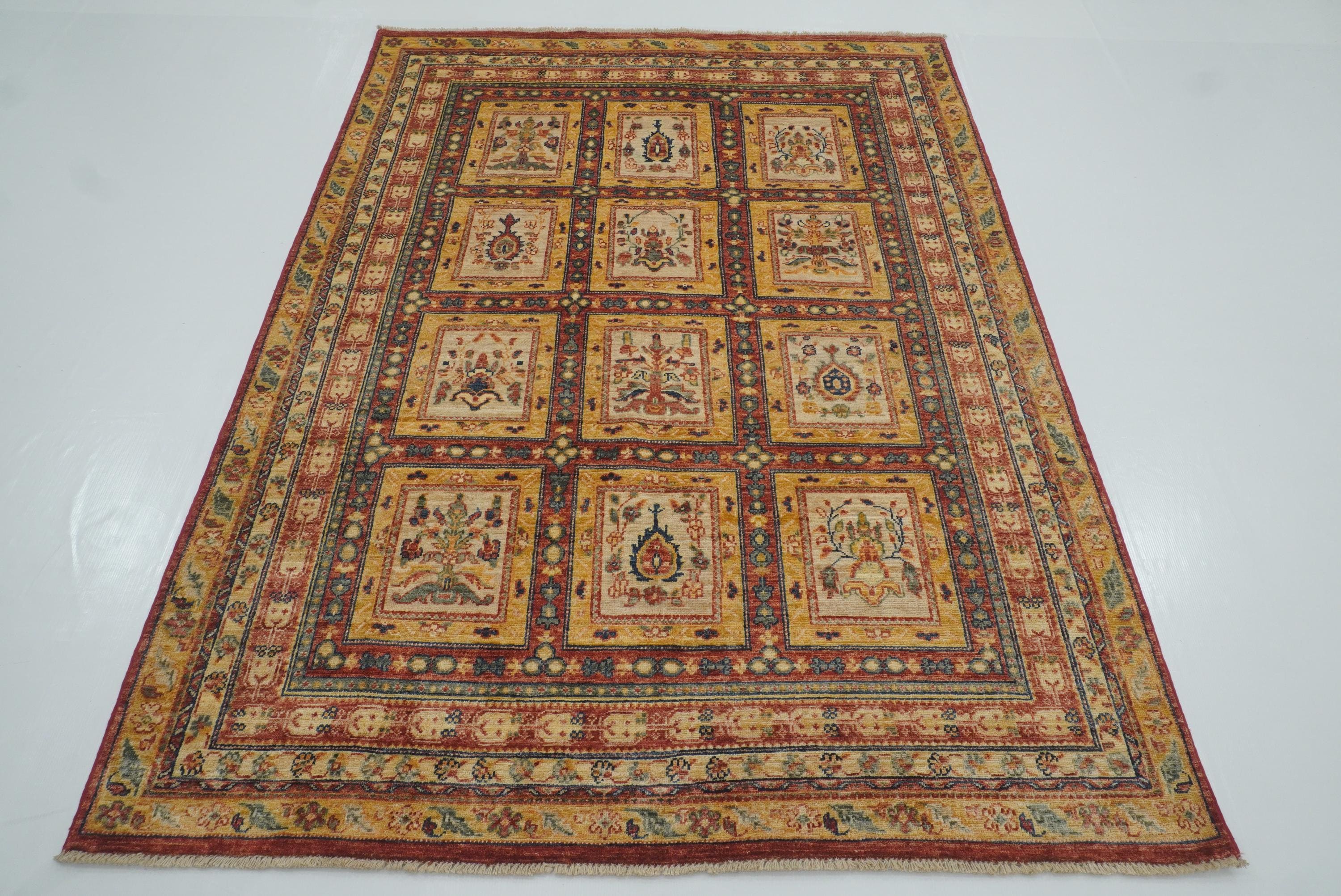 5x7 Beige Bakhtiar Afghan Hand-Knotted Oriental Rug - Yildiz Rugs