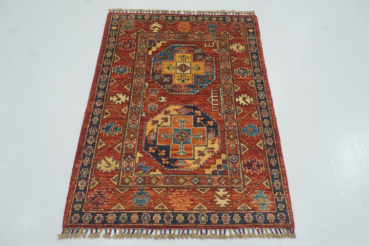 3x4 Red Ersari Hand Knotted Afghan Oriental Rug - Yildiz Rugs
